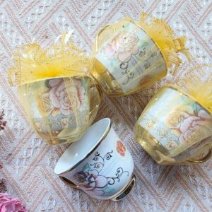 Alternative view of แก้วกาแฟ ลายเบญจรงค์ ขอบทอง ของชำร่วยงานศพ