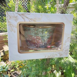 Alternative view of ของชำร่วยงานศพ แก้วกาแฟลายเบญจรงค์ขอบทอง