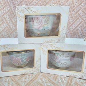 ของชำร่วยงานศพ แก้วกาแฟลายเบญจรงค์ขอบทอง